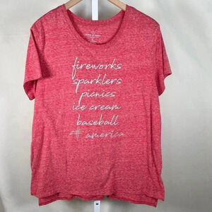 State of Mine Holiday T-Shirt Size XL Red Short Sleeve Script Party Fireworks